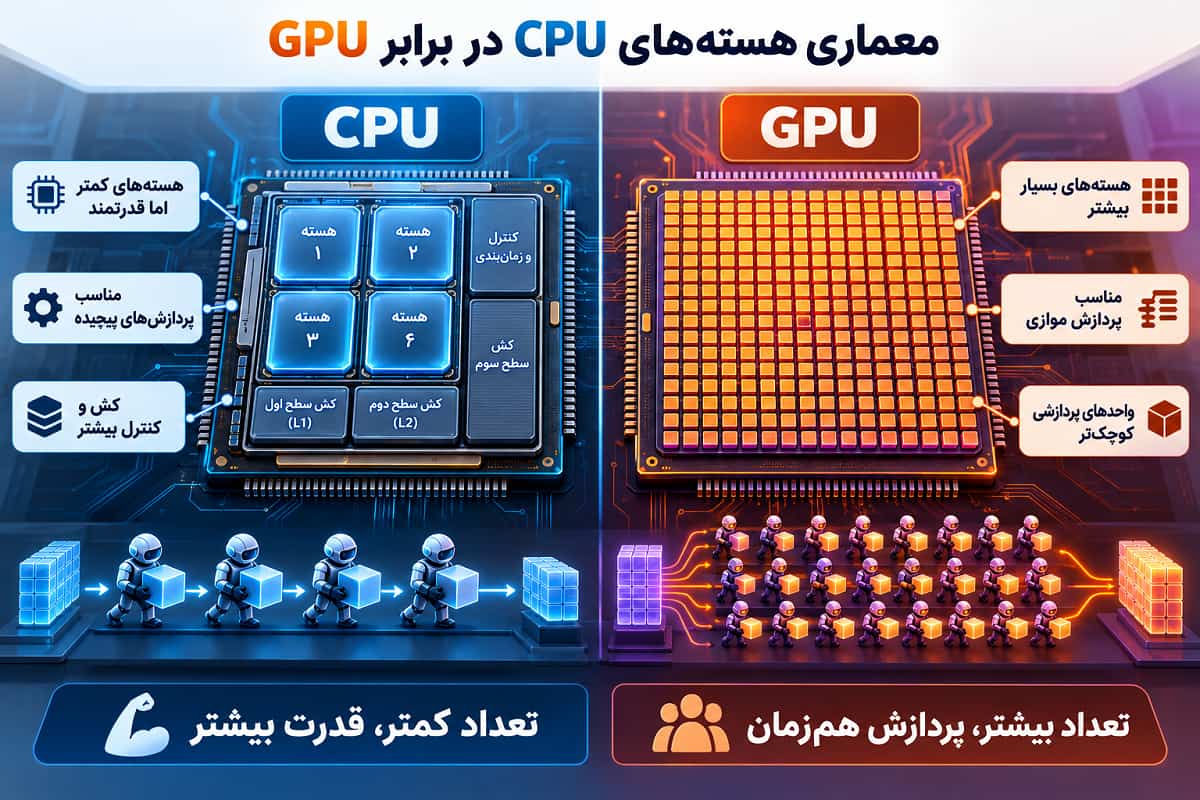 تفاوت معماری هسته‌های CPU و GPU