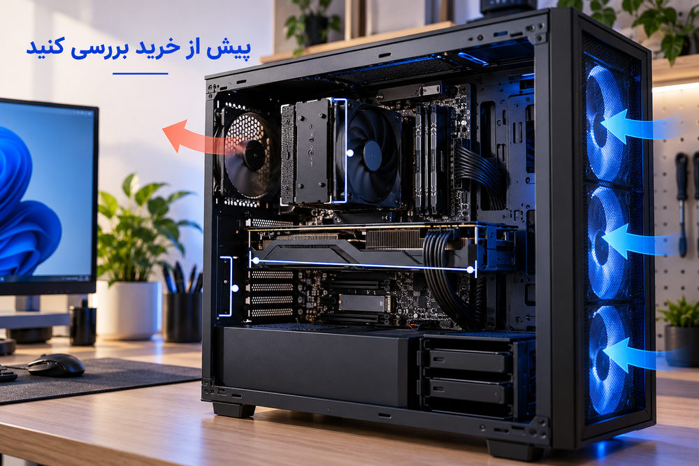 بررسی فضای کارت گرافیک، خنککننده و مسیر جریان هوا در کیس مناسب مهندسی